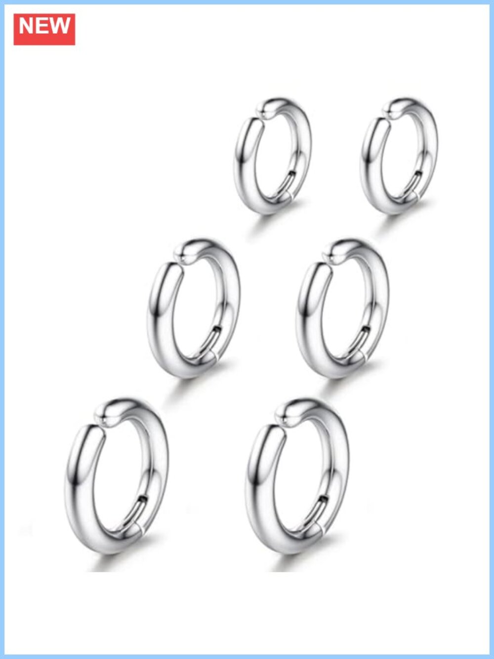 3 Pairs Clip On Huggie Earrings Stainless Steel Hypoallergenic Small Hoop